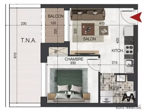 Appartement S+1 de 46 m² à Sidi Mahrsi – Nabeul