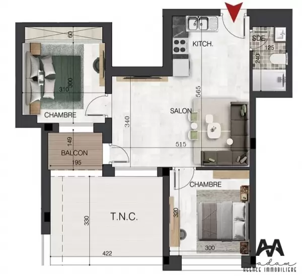 Appartement S+2 de 73 m² à Sidi Mahrsi – Nabeul