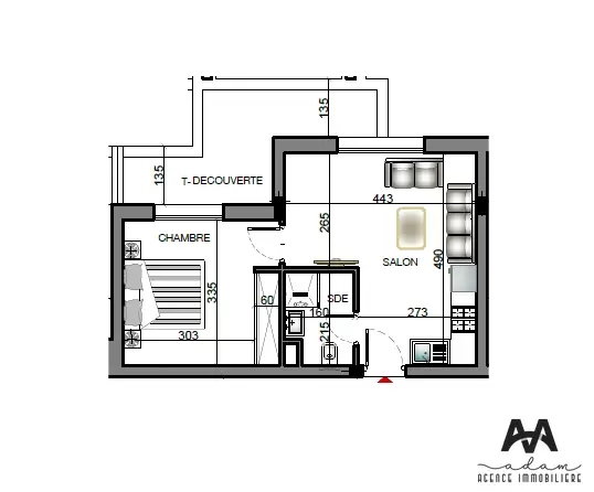 Appartement S+1 de 46 m² à Ennasr 2, Tunis